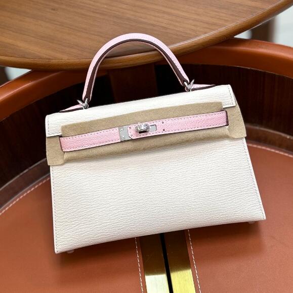 【エルメス HERMES】ケリーミニ2 パーソナル クレ×モーヴペール×ゴールド シェーブル シルバー金具 (100%手縫い)